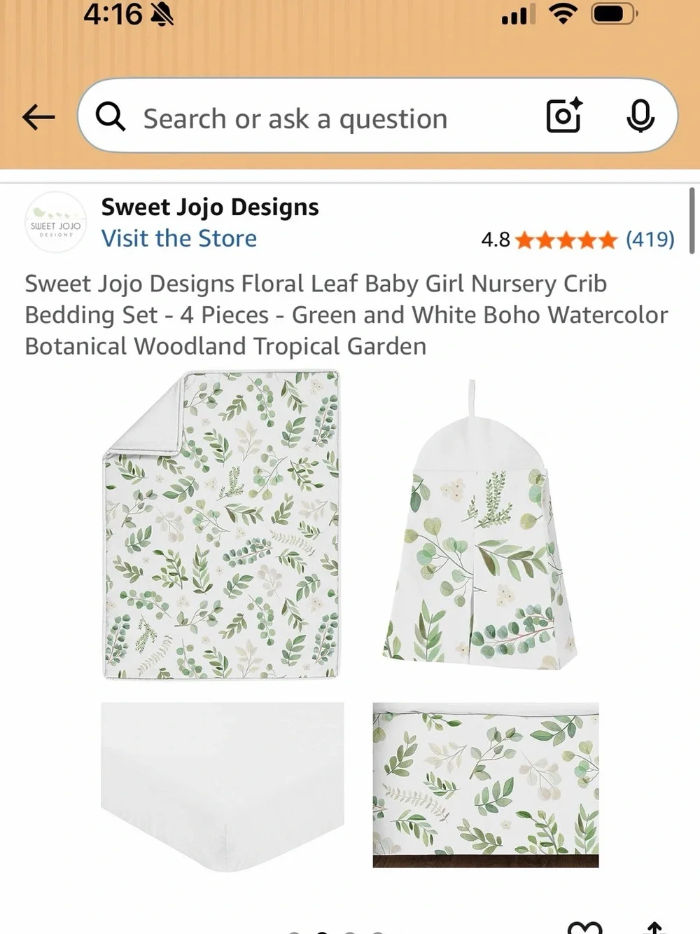 Sweet Jojo Designs Green Botanical Leaf Baby Crib Bedding Set